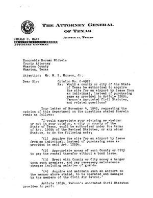 Primary view of object titled 'Texas Attorney General Opinion: O-4972'.