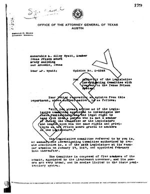 Primary view of object titled 'Texas Attorney General Opinion: O-5245'.
