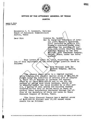 Primary view of object titled 'Texas Attorney General Opinion: O-5250'.