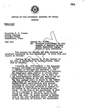 Texas Attorney General Opinion: O-5274