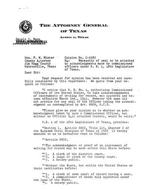 Texas Attorney General Opinion: O-5285