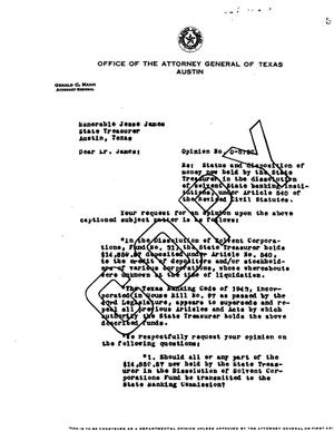 Texas Attorney General Opinion: O-5729