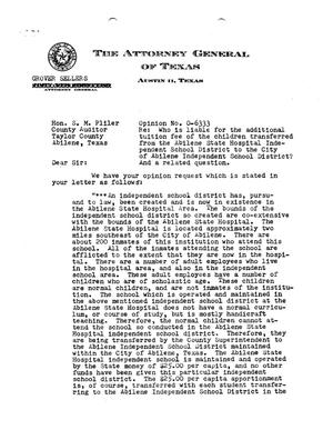 Primary view of object titled 'Texas Attorney General Opinion: O-6333'.