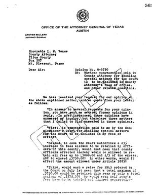 Primary view of object titled 'Texas Attorney General Opinion: O-6730'.