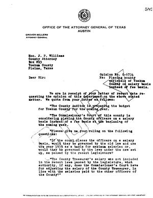 Primary view of object titled 'Texas Attorney General Opinion: O-6734'.