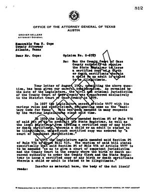 Primary view of object titled 'Texas Attorney General Opinion: O-6783'.