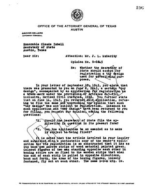 Primary view of object titled 'Texas Attorney General Opinion: O-6845'.