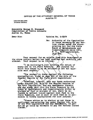 Primary view of object titled 'Texas Attorney General Opinion: O-6974'.
