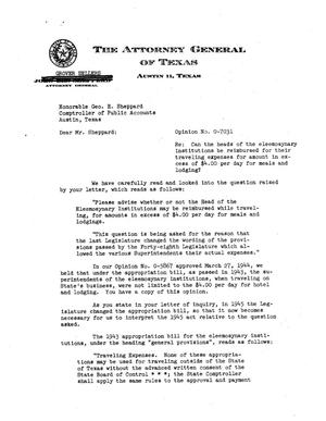 Primary view of object titled 'Texas Attorney General Opinion: O-7031'.