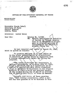 Texas Attorney General Opinion: O-7382