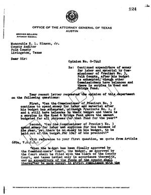 Primary view of object titled 'Texas Attorney General Opinion: O-7442'.