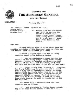 Texas Attorney General Opinion: V-10