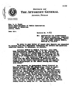 Texas Attorney General Opinion: V-43