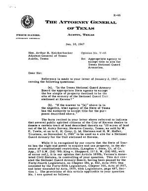 Texas Attorney General Opinion: V-46