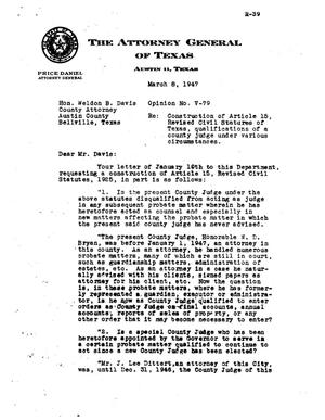 Primary view of object titled 'Texas Attorney General Opinion: V-79'.