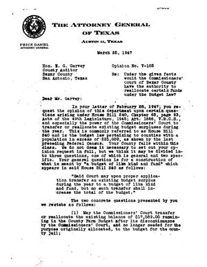 Primary view of object titled 'Texas Attorney General Opinion: V-103'.