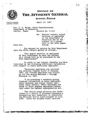 Primary view of object titled 'Texas Attorney General Opinion: V-113'.