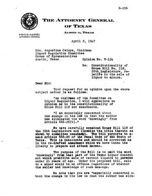 Primary view of object titled 'Texas Attorney General Opinion: V-134'.