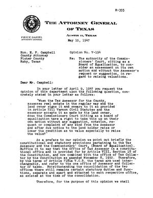 Texas Attorney General Opinion: V-194