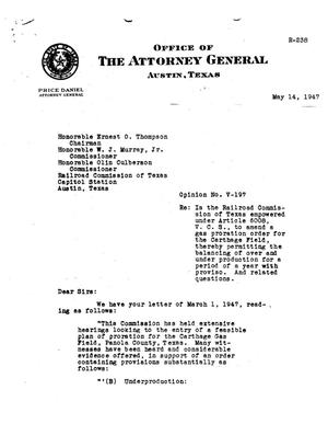 Texas Attorney General Opinion: V-197