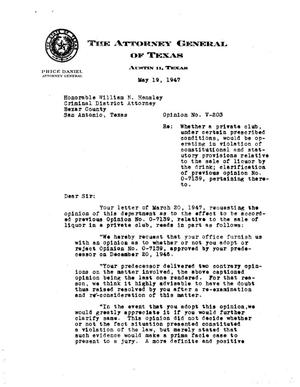 Texas Attorney General Opinion: V-203
