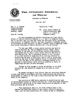 Primary view of object titled 'Texas Attorney General Opinion: V-262'.