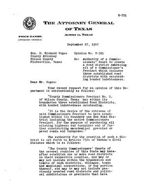 Texas Attorney General Opinion: V-391