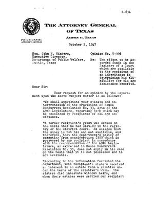 Primary view of object titled 'Texas Attorney General Opinion: V-396'.