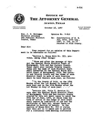 Primary view of object titled 'Texas Attorney General Opinion: V-410'.