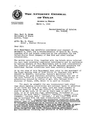 Texas Attorney General Opinion: V-419