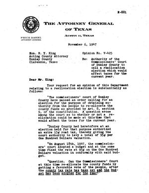 Primary view of object titled 'Texas Attorney General Opinion: V-425'.