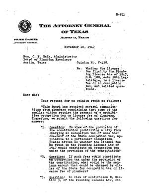 Primary view of object titled 'Texas Attorney General Opinion: V-428'.