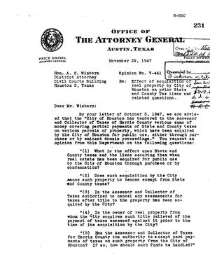 Primary view of object titled 'Texas Attorney General Opinion: V-441'.