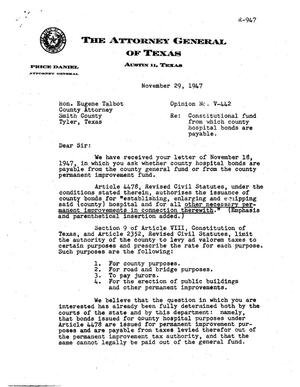 Texas Attorney General Opinion: V-442