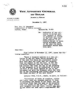 Texas Attorney General Opinion: V-444