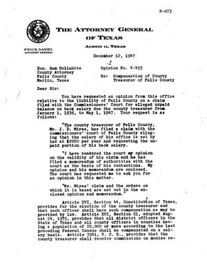 Primary view of object titled 'Texas Attorney General Opinion: V-453'.
