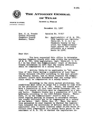 Texas Attorney General Opinion: V-457