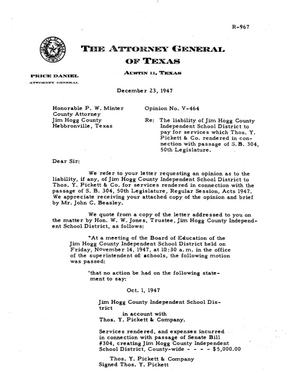 Primary view of object titled 'Texas Attorney General Opinion: V-464'.