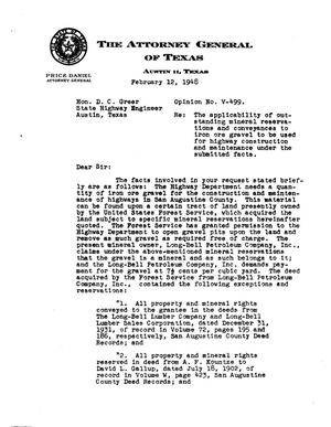 Texas Attorney General Opinion: V-499