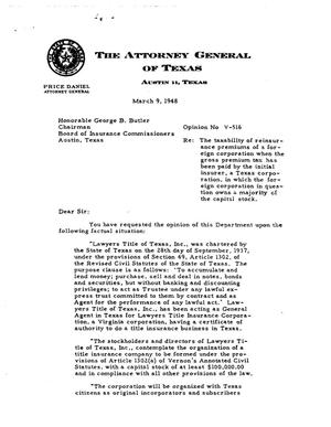 Texas Attorney General Opinion: V-516
