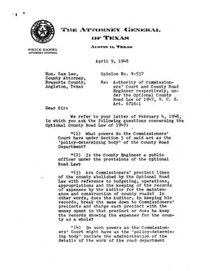 Texas Attorney General Opinion: V-537