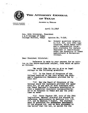 Primary view of object titled 'Texas Attorney General Opinion: V-539'.
