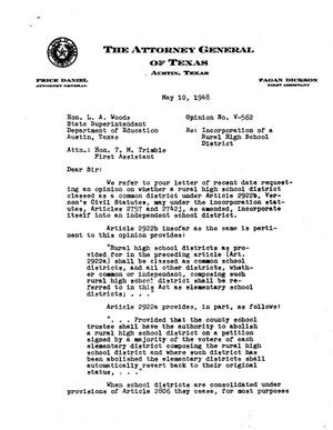 Texas Attorney General Opinion: V-562