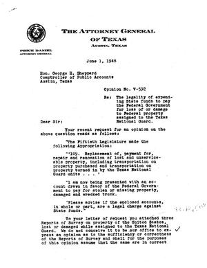 Primary view of object titled 'Texas Attorney General Opinion: V-592'.