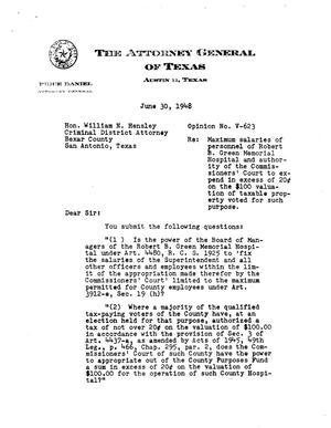 Texas Attorney General Opinion: V-623