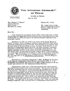 Texas Attorney General Opinion: V-642