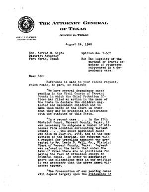Texas Attorney General Opinion: V-667