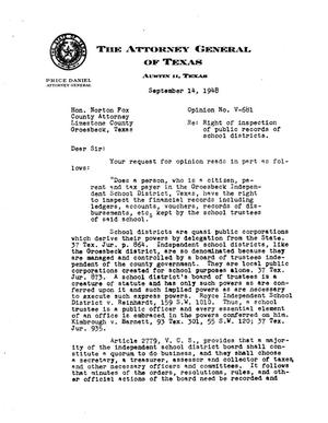 Texas Attorney General Opinion: V-681