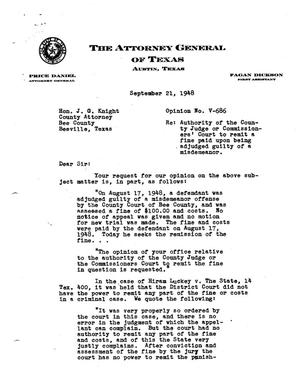 Primary view of object titled 'Texas Attorney General Opinion: V-686'.