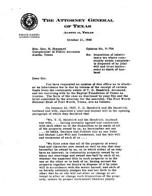 Texas Attorney General Opinion: V-704